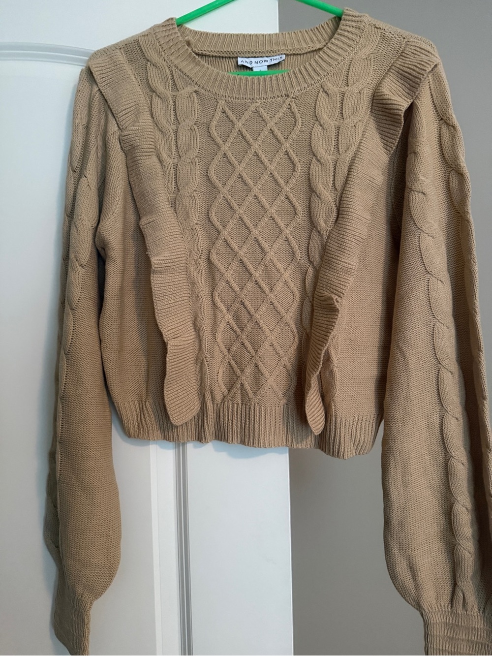 New.  And now This, Beige Cable-Knit Women's Sweater. L.